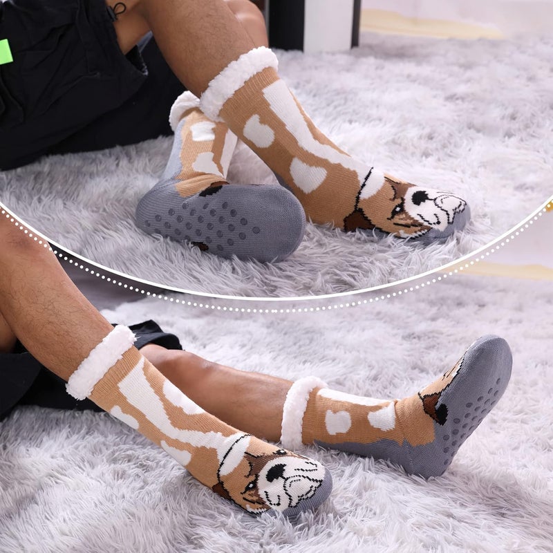LINEMIN Mens Warm Slipper Socks Soft Cozy Fuzzy Fleece-Lined Winter Non Slip Indoor Christmas Socks - Image 2